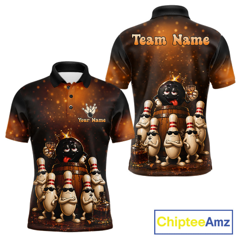 Funny Drunk Bowling Ball Bourbon Vintage Bowling Shirts for Men Custom Bowling Team Jersey TDM7477