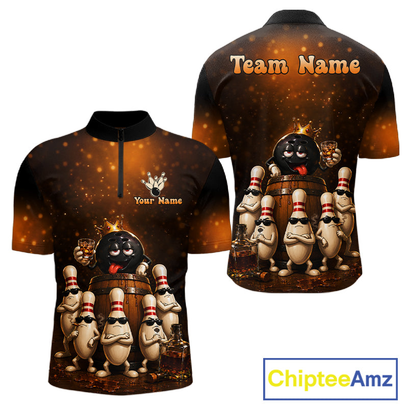 Funny Drunk Bowling Ball Bourbon Vintage Bowling Shirts for Men Custom Bowling Team Jersey TDM7477