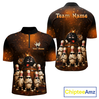 Funny Drunk Bowling Ball Bourbon Vintage Bowling Shirts for Men Custom Bowling Team Jersey TDM7477