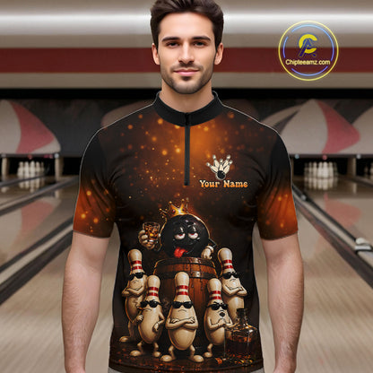 Funny Drunk Bowling Ball Bourbon Vintage Bowling Shirts for Men Custom Bowling Team Jersey TDM7477