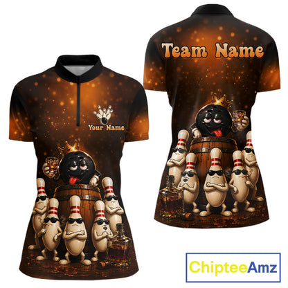 Funny Drunk Bowling Ball Bourbon Vintage Bowling Shirts for Women Custom Bowling Team Jersey TDM7477