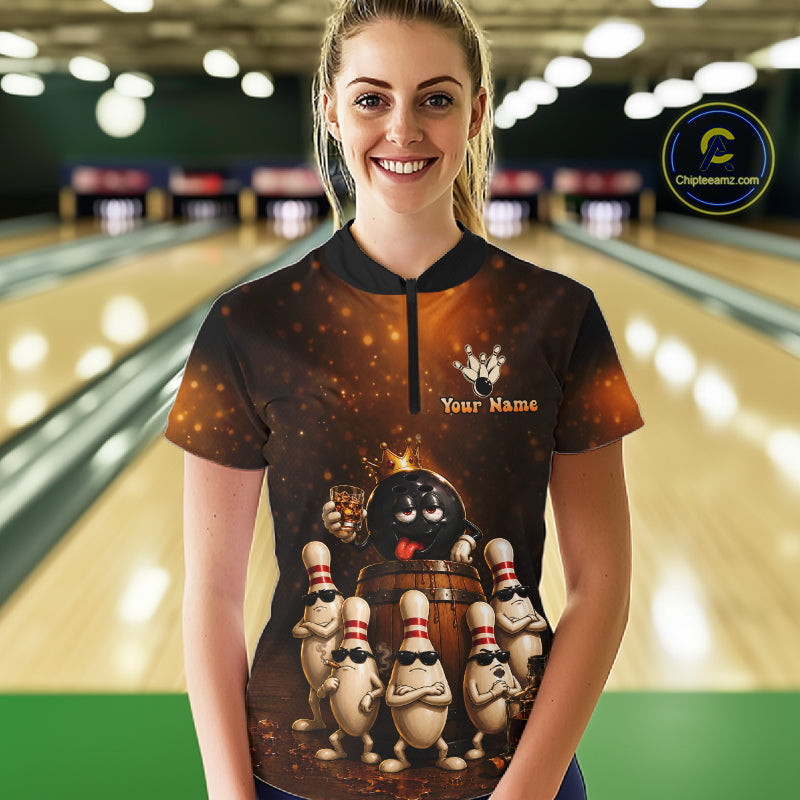 Funny Drunk Bowling Ball Bourbon Vintage Bowling Shirts for Women Custom Bowling Team Jersey TDM7477