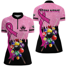 Load image into Gallery viewer, Pink Ribbon Billiard Balls Breast Cancer Awareness Pool Shirts For Women Custom Billiard Jerseys TDM2721