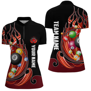 3D Billiard Balls Fire Flame Custom Pool Shirts For Women, Billiard League Team Jerseys | Orange TDM2718