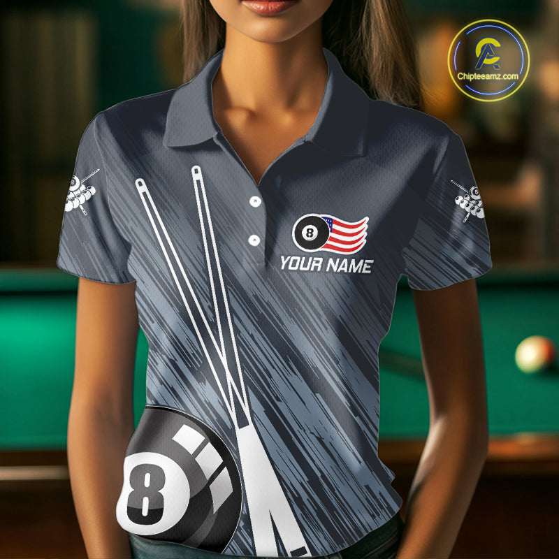 Personalized Billiard US Flag 8 Ball Pool Shirt For Women, Billiard Team Jersey Polo & 1/4 Zip TDM4989