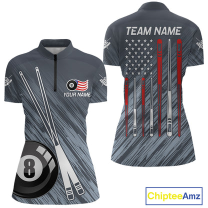 Personalized Billiard US Flag 8 Ball Pool Shirt For Women, Billiard Team Jersey Polo & 1/4 Zip TDM4989