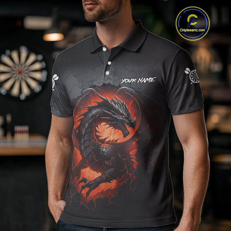 Personalized Grunge Dragon Mens Dart Shirts Custom Black Grey Dart Jerseys Team Polo & 1/4 Zip TDM5180