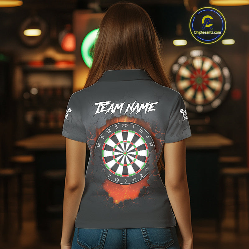 Personalized Grunge Dragon Womens Dart Shirts Custom Black Grey Dart Jerseys Team Polo & 1/4 Zip TDM5180