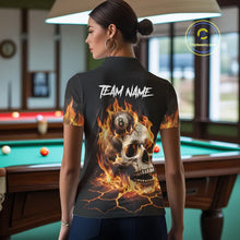 Load image into Gallery viewer, Orange Flaming Skull 8 Ball Billiard Shirt For Women Custom Pool Team Jersey Polo &amp; Quarter Zip TDM5421