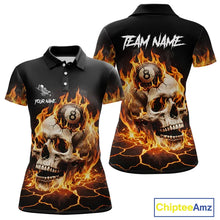 Load image into Gallery viewer, Orange Flaming Skull 8 Ball Billiard Shirt For Women Custom Pool Team Jersey Polo &amp; Quarter Zip TDM5421