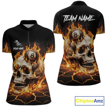 Load image into Gallery viewer, Orange Flaming Skull 8 Ball Billiard Shirt For Women Custom Pool Team Jersey Polo &amp; Quarter Zip TDM5421
