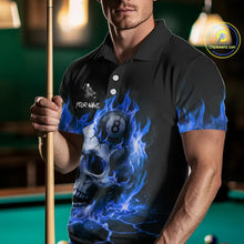 Load image into Gallery viewer, Blue Flaming Skull 8 Ball Billiard Shirt For Men Custom Pool Team Jersey Polo &amp; Quarter Zip TDM5422