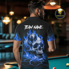 Load image into Gallery viewer, Blue Flaming Skull 8 Ball Billiard Shirt For Men Custom Pool Team Jersey Polo &amp; Quarter Zip TDM5422