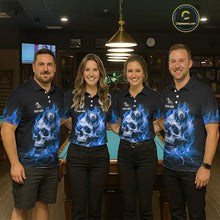 Load image into Gallery viewer, Blue Flaming Skull 8 Ball Billiard Shirt For Men Custom Pool Team Jersey Polo &amp; Quarter Zip TDM5422