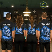 Load image into Gallery viewer, Blue Flaming Skull 8 Ball Billiard Shirt For Men Custom Pool Team Jersey Polo &amp; Quarter Zip TDM5422