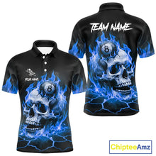 Load image into Gallery viewer, Blue Flaming Skull 8 Ball Billiard Shirt For Men Custom Pool Team Jersey Polo &amp; Quarter Zip TDM5422