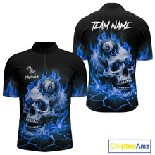Load image into Gallery viewer, Blue Flaming Skull 8 Ball Billiard Shirt For Men Custom Pool Team Jersey Polo &amp; Quarter Zip TDM5422