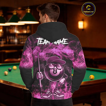 Pink Funny 8 Ball Pool Flame Smoke Billiard Hoodie For Men And Women Custom 8 Ball Hoodie Jersey TDM5693