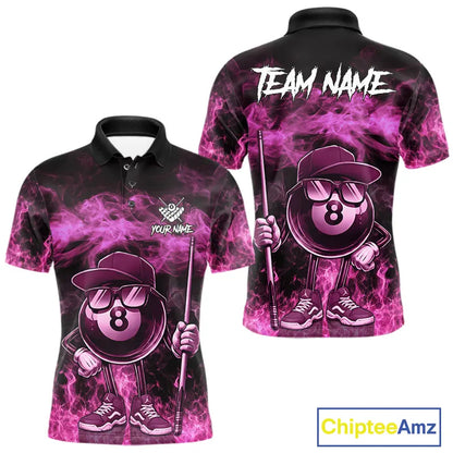 Pink Funny 8 Ball Pool Flame Smoke Billiard Shirt For Men Custom Billiard Team Jersey Uniform TDM5693