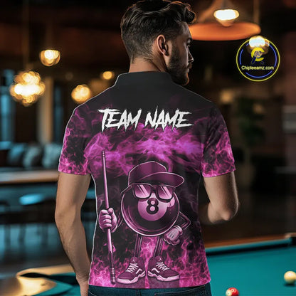 Pink Funny 8 Ball Pool Flame Smoke Billiard Shirt For Men Custom Billiard Team Jersey Uniform TDM5693