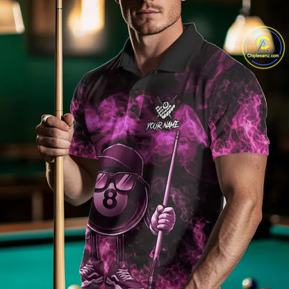 Pink Funny 8 Ball Pool Flame Smoke Billiard Shirt For Men Custom Billiard Team Jersey Uniform TDM5693