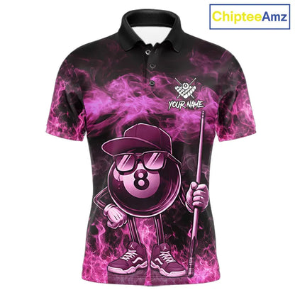 Pink Funny 8 Ball Pool Flame Smoke Billiard Shirt For Men Custom Billiard Team Jersey Uniform TDM5693