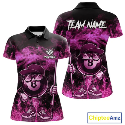 Pink Funny 8 Ball Pool Flame Smoke Billiard Shirt For Women Custom Billiard Team Jersey Uniform TDM5693
