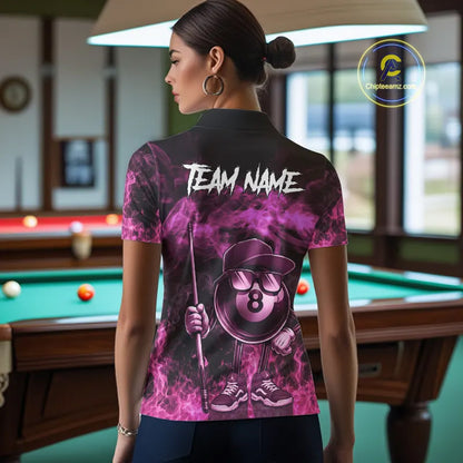 Pink Funny 8 Ball Pool Flame Smoke Billiard Shirt For Women Custom Billiard Team Jersey Uniform TDM5693