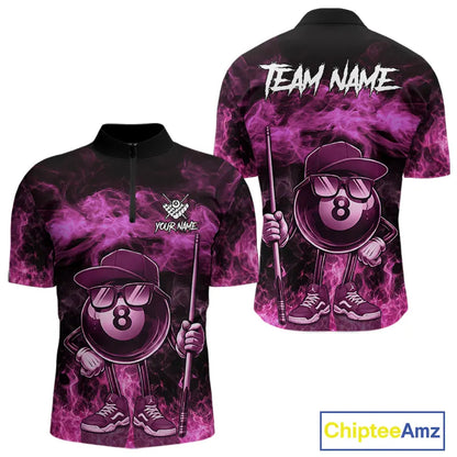 Pink Funny 8 Ball Pool Flame Smoke Billiard Shirt For Men Custom Billiard Team Jersey Uniform TDM5693