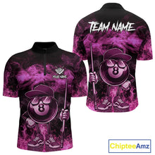 Load image into Gallery viewer, Pink Funny 8 Ball Pool Flame Smoke Billiard Shirt For Men Custom Billiard Team Jersey Uniform TDM5693