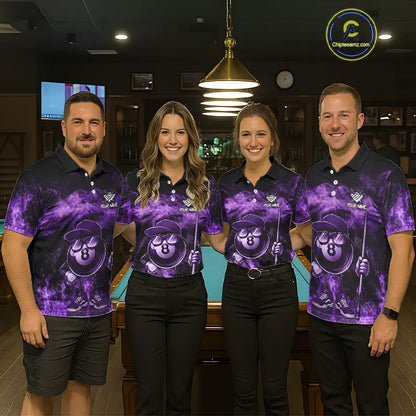 Purple Funny 8 Ball Pool Flame Smoke Billiard Shirt For Men Custom Billiard Team Jersey Uniform TDM5694