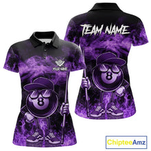 Load image into Gallery viewer, Purple Funny 8 Ball Pool Flame Smoke Billiard Shirt For Women Custom Billiard Team Jersey Uniform TDM5694