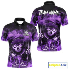 Load image into Gallery viewer, Purple Funny 8 Ball Pool Flame Smoke Billiard Shirt For Men Custom Billiard Team Jersey Uniform TDM5694