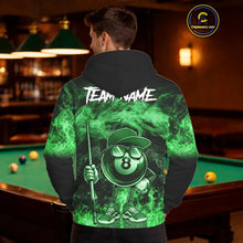 Load image into Gallery viewer, Green Funny 8 Ball Pool Flame Smoke Billiard Hoodie For Men And Women Custom 8 Ball Hoodie Jersey TDM5695