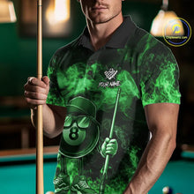 Load image into Gallery viewer, Green Funny 8 Ball Pool Flame Smoke Billiard Shirt For Men Custom Billiard Team Jersey Uniform TDM5695