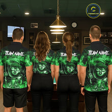 Load image into Gallery viewer, Green Funny 8 Ball Pool Flame Smoke Billiard Shirt For Men Custom Billiard Team Jersey Uniform TDM5695