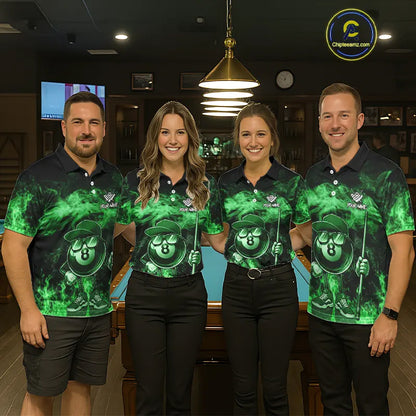 Green Funny 8 Ball Pool Flame Smoke Billiard Shirt For Men Custom Billiard Team Jersey Uniform TDM5695