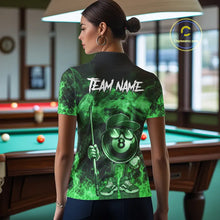 Load image into Gallery viewer, Green Funny 8 Ball Pool Flame Smoke Billiard Shirt For Women Custom Billiard Team Jersey Uniform TDM5695