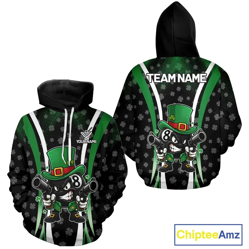 Black And Green St Patrick Day Billiard Hoodie Custom Funny 8 Ball Pool Lucky Billiard Team Jersey TDM5698
