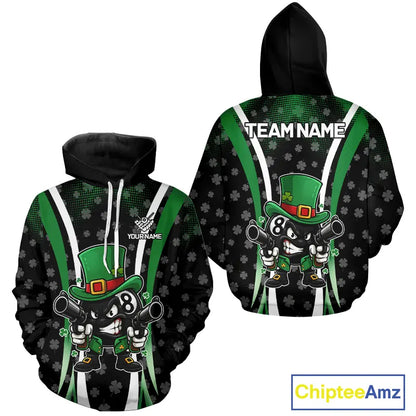 Black And Green St Patrick Day Billiard Hoodie Custom Funny 8 Ball Pool Lucky Billiard Team Jersey TDM5698