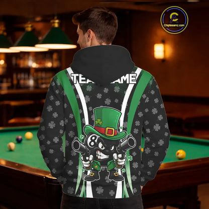 Black And Green St Patrick Day Billiard Hoodie Custom Funny 8 Ball Pool Lucky Billiard Team Jersey TDM5698