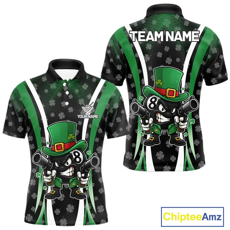Custom St Patrick Day 8 Ball Pool Billiard Shirt For Men, Luckiest Shamrock Billiard Team Jersey TDM5698