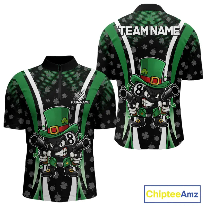 Custom St Patrick Day 8 Ball Pool Billiard Shirt For Men, Luckiest Shamrock Billiard Team Jersey TDM5698