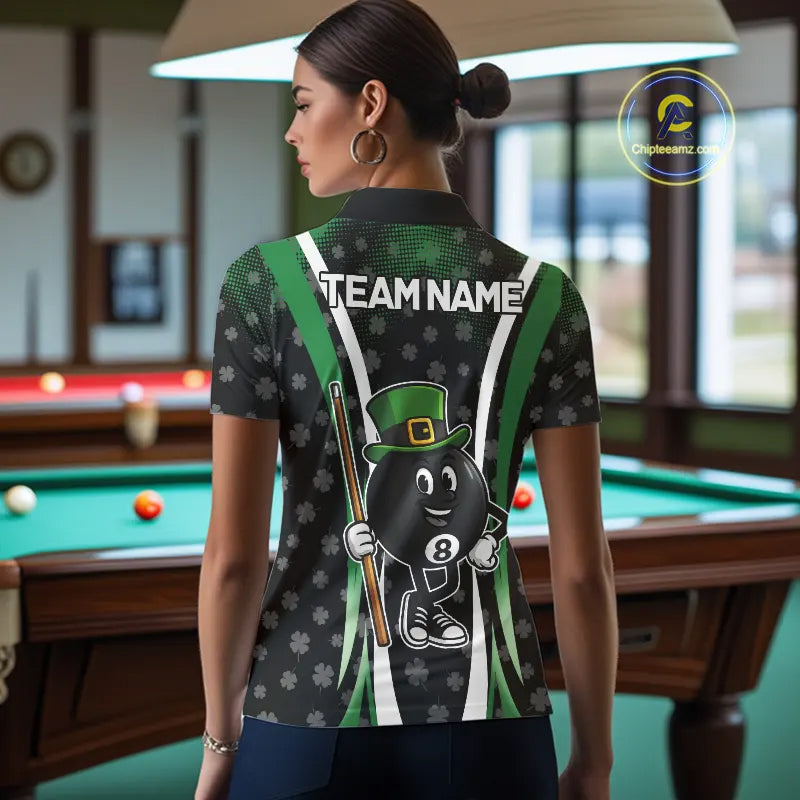 Funny 8 Ball Pool St Patrick Day Billiard Shirt For Women Custom Lucky Billiard Team Jersey TDM5699