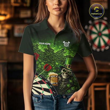 St Patrick Day Skull Darts Shirt Pocket Option For Women Custom Darts Jersey TDM5700
