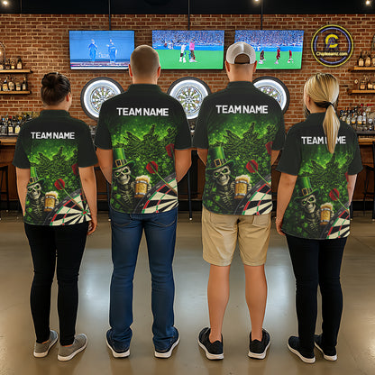 St Patrick Day Skull Darts Shirt Pocket Option For Women Custom Darts Jersey TDM5700