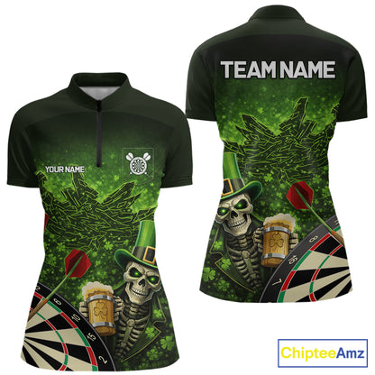 St Patrick Day Skull Darts Shirt Pocket Option For Women Custom Darts Jersey TDM5700