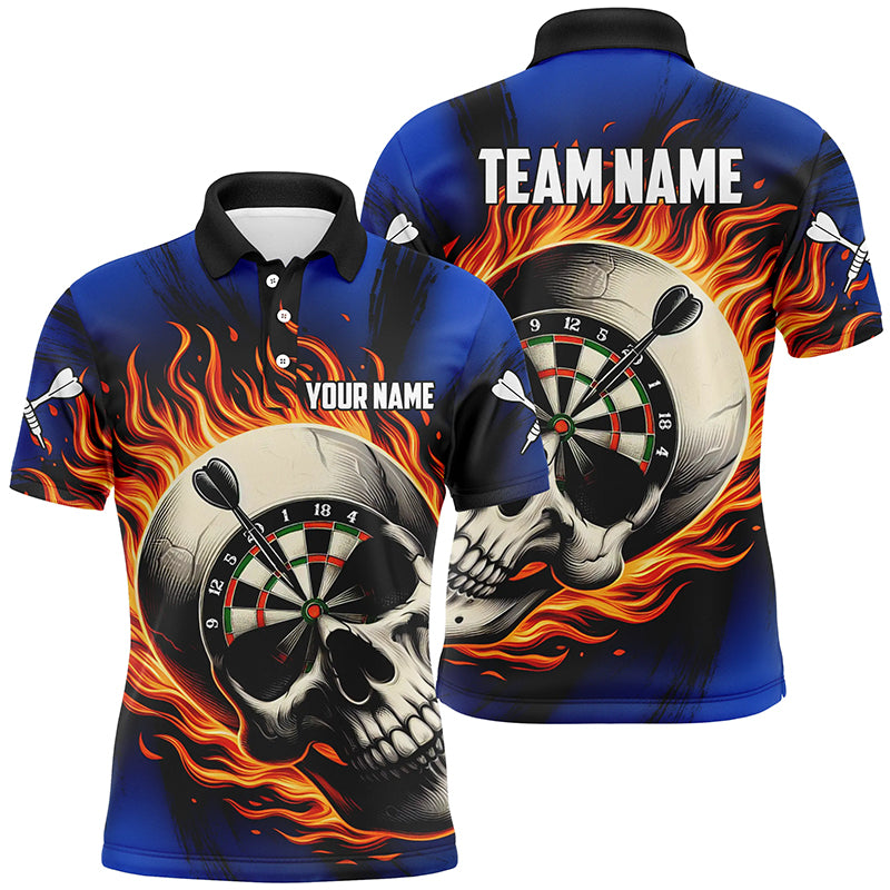 Flaming Dart Skull Darts Polo Shirts For Men Customized Darts Shirts For Team Dart Jerseys |Blue TDM1219