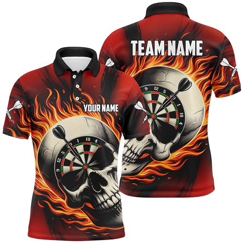 Flaming Dart Skull Darts Polo Shirts For Men Customized Darts Shirts For Team Dart Jerseys |Red TDM1220