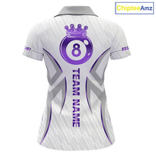 Load image into Gallery viewer, White And Purple Custom Crown 8 Ball Women's Billiards Shirts, Billiard Jersey Team Polo &amp; 1/4 Zip TDM6054